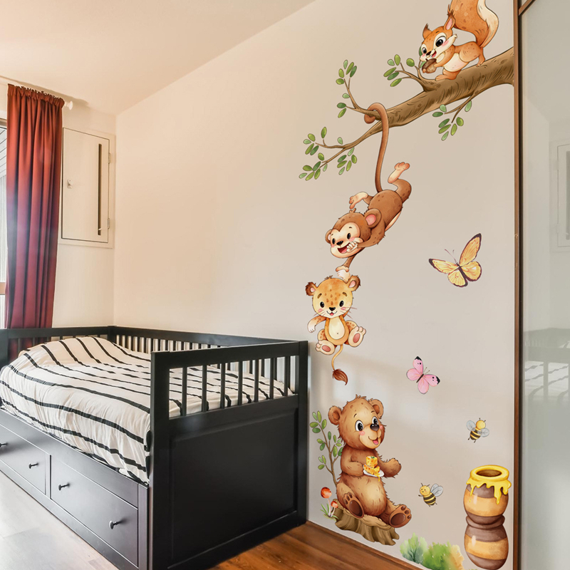 Kids Educational Poster - Ramos de animais bonito macaco borboleta