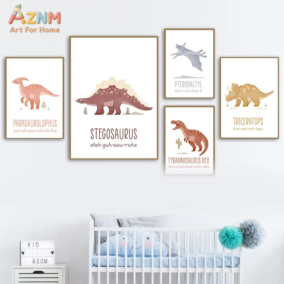 Kids Educational Poster - AZNM Quadros Decorativos de Dinossauros em
