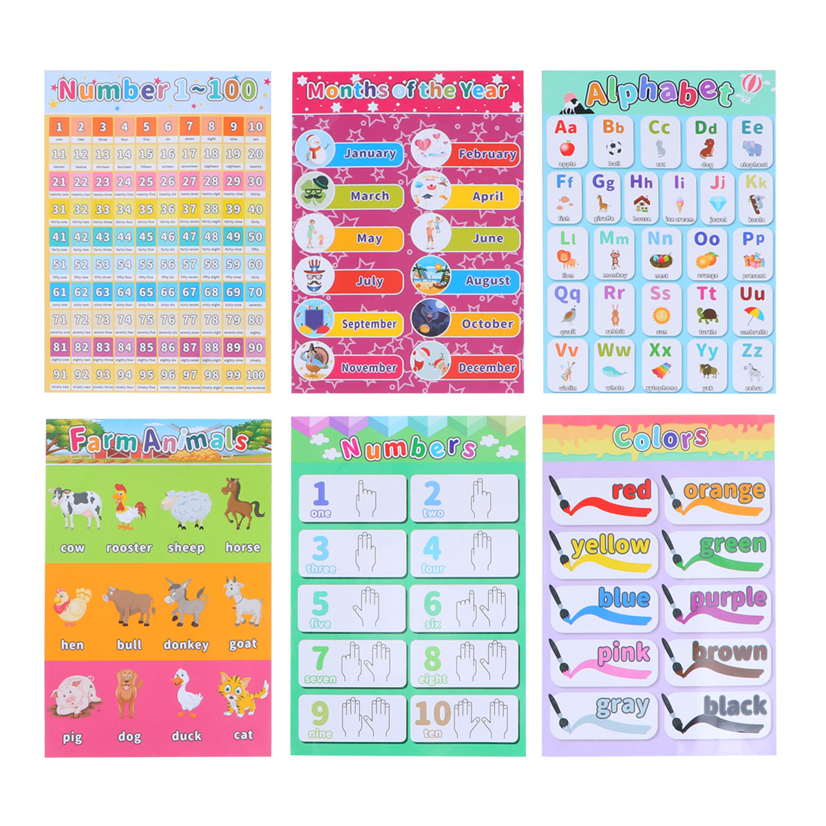 Kids Educational Poster - 6 PCS Pôsteres de Animais para